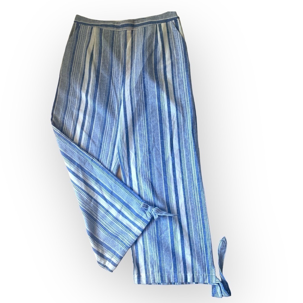 NEW MissLook Wide Leg High Waist Stripe Pants Drawstring Ankle Ties Large